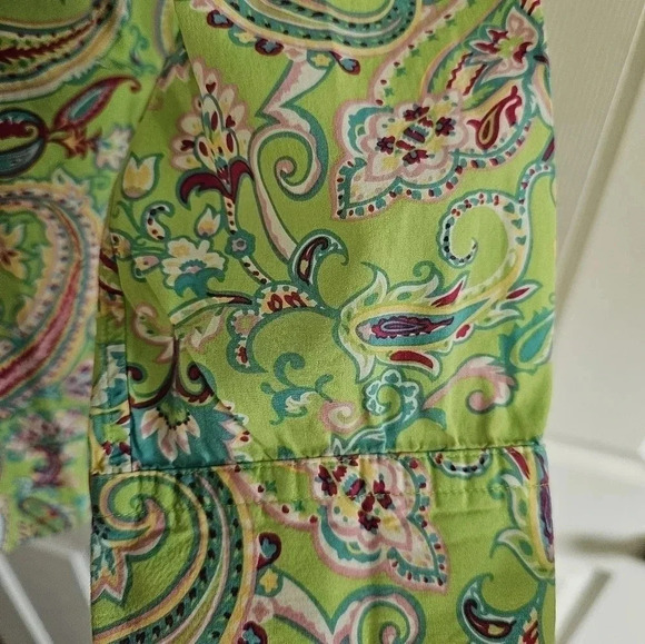 Chaps Medium Green Pink Paisley Cotton Button Down Shirt Boho Retro Y2K Preppy - Picture 7 of 11